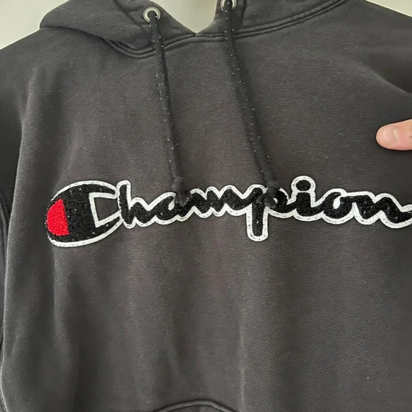 Champion Mens Faded Black Hoodie Reverse Weave M Sweatshirt Streetwear Normcore - Picture 3 of 9